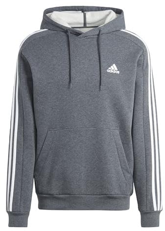 adidas Herren Essentials Fleece 3-Stripes Hoodie, Dark Grey Heather, XL