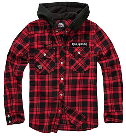 Brandit Maiden Check Shirt Hooded EDDI, color: dark red+b, size: 4XL