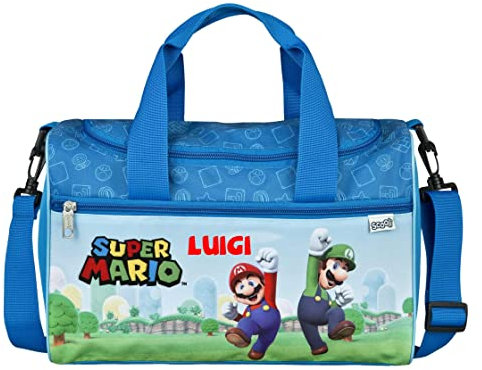 Undercover Sporttasche Jungen mit Namen personalisiert | Motiv Super Mario mit Luigi in blau | Kleine Reisetasche Sportbeutel Kinder