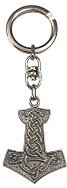 Le Marteau de Thor Porte-clés VIKINGS plaqué argent. Mjöllnir Amulette celtique de Force et Protection. Idée cadeau original Amateurs de Fantasy, Cosplay. Pendentif artisanal H 4,5 cm