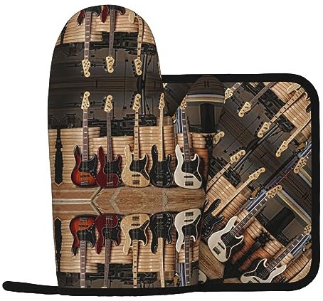 Silikon-Handschuhe für Gitarre, Bass, Musikinstrumente, Handschuhe + Verbrühungsschutz-Pads (linker Handschuh), rutschfeste Küchenhandschuhe zum Kochen, Backen und Grillen.