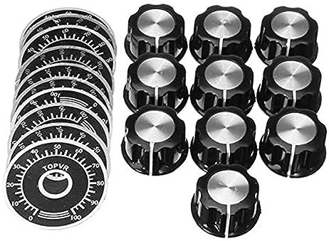 BIRGI 100 Sets Potentiometer-Knopf-Set MF-A03 Drehknopf + MF-A03 Bakelit-Knopf mit Skalenplatte, Blattskala, digitales Potentiometer-Set