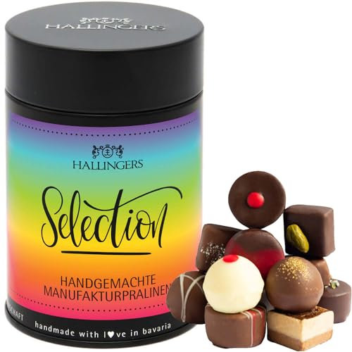 Hallingers Selection Rainbow - Manufaktur Pralinen Geschenk handgemacht ohne Alkohol aus Edelkakao Schokolade (Dose) - Geschenkideen Weihnachten & Geschenke Adventskalender | Geburtstag Glückwunsch Da