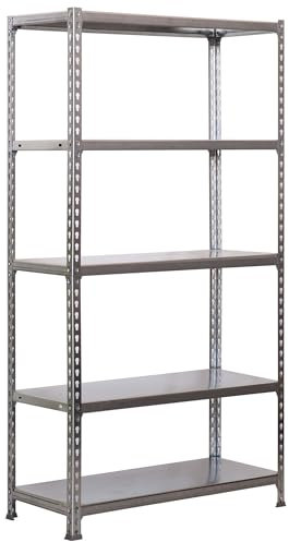 Simon Rack Schwerlastregal, 2000x1000x500 mm, Bis 180 kg Belastbar, 5 Verstellbare Ablagen, Kellerregal, Lagerregal, Grau/Verzinkt - Simonclick