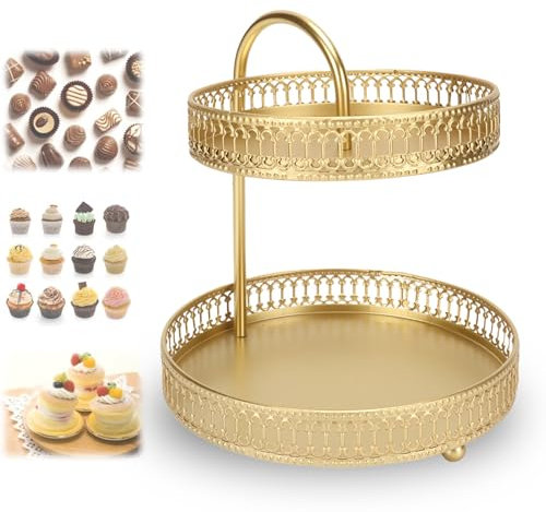 Alzatina per Dolci 2 livelli,Vassoio Rotondo Biscotti Supporto per Cupcake Decorativo Elegante Torte in Piedi Portafrutta per dolci per Feste e Matrimoni Vassoio per Frutta, Antipasto, Dessert