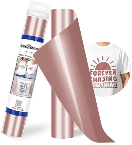 TECKWRAP Heat Transfer Vinyl - 12 x 10ft Iron on Vinyl for DIY Clothing,Shirts,Logos,Hats, Fabric HTV Vinyl Heat Transfer Paper Compatible with Heat Press Craft Cutters,Rose Gold