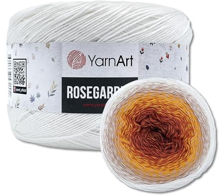 Frida's Wollhaus YarnArt 250 g = 1000 m Rosegarden Bobbel Farbverlaufsgarn Wolle 26 Farben (307 | Weiß-Gelb-Orange-Braun)