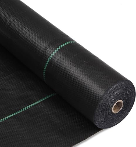MLZPU 1m x 50m Heavy Duty Weed Control Membrane Garden Weed Barrier Fabric for Landscaping Driveway Gravel Artificial Grass Lawn Underlay Gadern Patios Garden Flower beds, Black Woven Ground Cover