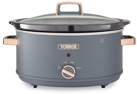 Tower T16043GRY Cavaletto 6,5 Liter Schongarer mit 3 Wärmestufen, Cool Touch Griffe, Grau und Roségold
