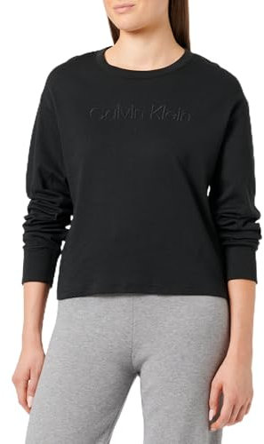 Calvin Klein Donna Felpa Relaxed Crew Pullover Elasticizzata, Nero (Black), XS