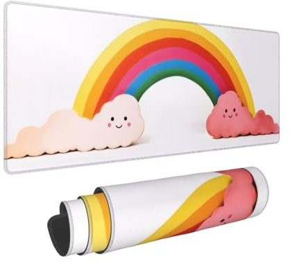 Kleine Regenbogen-/Schreibtischunterlage, großes Mauspad, Gummi-Tastatur-Mauspad, weich, langlebig, rutschfest, für Büro- und Heimspiele, 30 x 80 cm