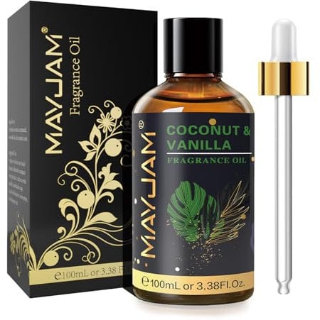 MAYJAM Olio Di Fragranze Di Cocco e Vaniglia 100ml, Premium Cocco e Vaniglia Di Fragranze Aromaterapia Per Olio Essenziali di Diffusori, Umidificatori, DIY, Casa