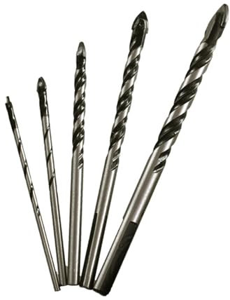 Lot de 5 forets de maçonnerie pour verre/brique/plastique/ciment/bois/carrelage/etc. Pointe de 1/8 à 5/16 avec poignée triangulaire, épaisseur industrielle en métal dur