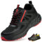 ISOOUS Arbeitsschuhe Herren Sicherheitsschuhe Damen Leicht Kunststoffkappe Atmungsaktiv rutschfest Sneaker Küche Sportlich Schwarz Rot EU 46