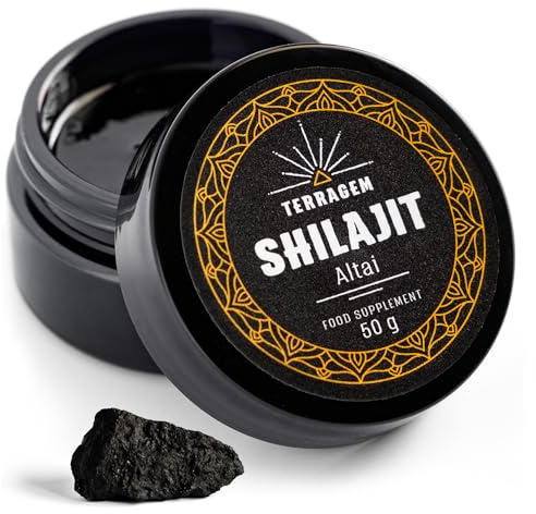 TERRAGEM - Shilajit - Mumijo - Reich an Mineralien und Nährstoffen, mit Fulvosäure und Huminsäure - von Sammlerfamilien Stammend - Nahrungsergänzungsmittel - Natürlicher Reichtum - Glasdose 50 g