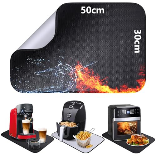 Feuerfeste Unterlage | Glasfasersilikon-Feuerschutzmatte für Tischplatte | Hitzebeständige Matte für Luftfritteuse Kaffeemaschine Mikrowelle | Anti-Rutsch Wasserdichte (30 x 50 cm, Schwarz & Grau)