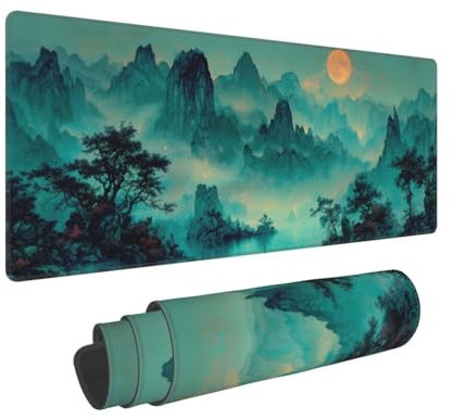 Grand Tapis de Souris de Jeu 1200x600x3mm Multifonction Mouse Pad, avec Bords Cousus, Base en Caoutchouc Naturel antidérapant Tapis de Clavier Paysage de Montagne Tapis de Bureau pour Gamer E-591