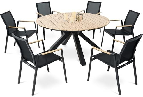 di volio Gartenmöbel OZZANO, runder Gartentisch mit Stühlen - Set, Essgruppe für 6-8 Personen, robust & wetterfest, aus hochwertigen Materialien (6+1)