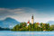 Acryl-Bild 50 x 30 cm: Kirche auf der Insel Bleder See in Slowenien. (81575272)