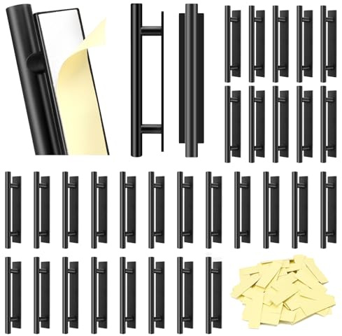 Self-Stick Push Pull Helper, 30 Pack Drawer Pulls ABS Plastic Adhesive Door Handles Peel and Stick Cabinet Handles for Kitchen Cabinet Sliding Door Furniture (Black)