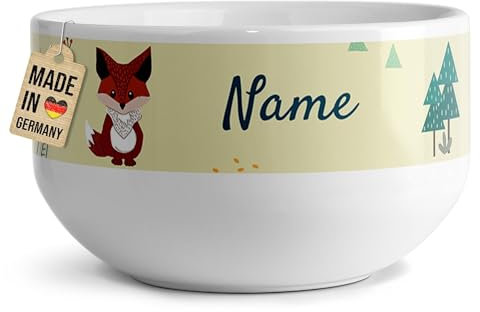 PR Print Royal Kinder-Müslischale mit Name personalisiert - Fuchs - Geschenk für Mädchen und Jungen, Kindertag, Weihnachten, Geburtstag | Keramik Schüssel selbst gestalten, 500 ml