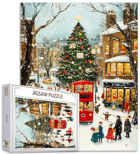 Weihnachtsfeier 1000 Stück Puzzles Erwachsene Winter Schnee Puzzles Xmas Holiday Puzzle Craft DIY Puzzles Herausfordernde Familienaktivität für Spieleabende Kunst Wanddekoration DIY Puzzle Geschenke