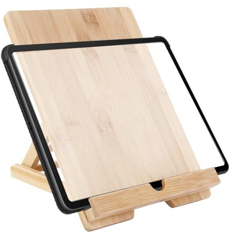 Nuyhgtr Ablet Holder for Desk – Folding Tablet Desk Stand – Desktop Cell Phone Stand with Charging Hole, Kitchen Cookbook Stand for Tablets, Textbooks, and Smartphones Folding Tablet Desk Stand