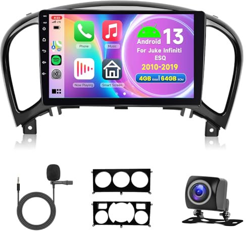 8 Core 4GB+64GB Radio para Nissan Juke Infiniti ESQ 2010-2019,Hodozzy 9 Pulgadas Pantalla Táctil GPS Carplay Inalámbrico Android Auto, Radio Android 2 DIN con GPS Bluetooth DSP WiFi FM RDS Cámara