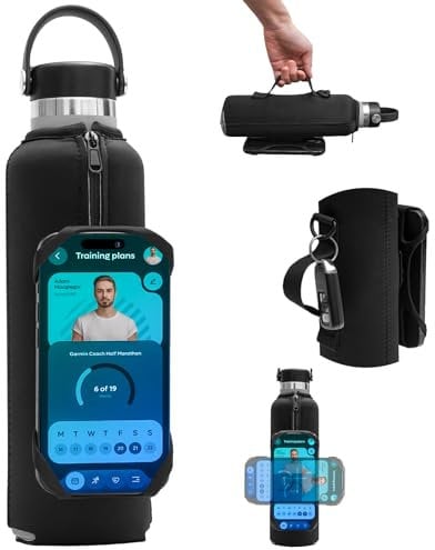 Cikyner Water Bottle Carrier Bag phone holder, Water Bottle Holder with Handle Only for 24oz/709ml HydroFlasK 360° Rotatable & Removable Neoprene Water Bottle Pouch for 4.5-7'' Mobile Phone