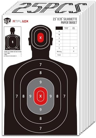 ATFLBOX 25 pièces de cibles en Papier pour Le Champ de tir, 58 x 89 CM pour Armes de Poing, Pistolets, carabines, carabines à air comprimé, Pistolets à Plomb, Pistolets à Billes