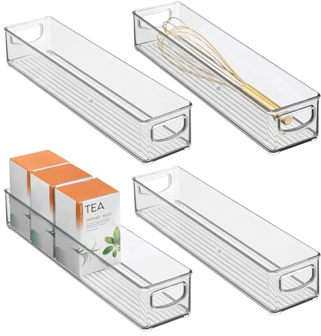 iDesign Dünner transparenter Kunststoff-Aufbewahrungsbehälter, extra lang, schmal, 4 Stück