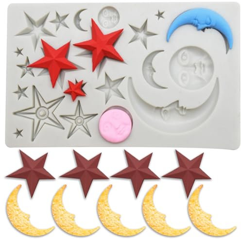 Dewocke Moldes de Silicona, 3D Sol, Luna y Estrellas, Moldes Decoración para Tartas, Moldes para Fondant, Chocolate, Galletas, Repostería - Fiesta Temática