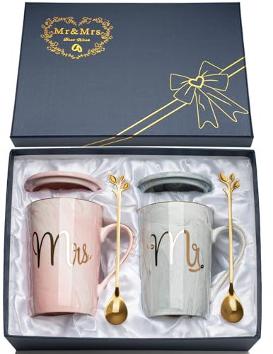 Wedding Gifts Couple Gifts 2PCS Mr and Mrs Mugs, Engagement Gift-s for Couples, Novelty Cups Set for Engagement Wedding Bridal Shower Bride and Groom to Be Newlyweds Anniversary with Exquisite Giftbox
