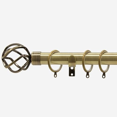 Antique Brass 28mm Cage Fixed Length Metal Curtain Pole