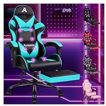 ALFORDSON Gaming Stuhl Massage Sessel, ergonomisch Bürostuhl PC-Stuhl,Cyan | Schreibtischstuhl Drehstuhl, Neigungswinkel 150°, höhenverstellbarer Computerstuhl,180 kg bis,Einziehbare Fußstütze, PU