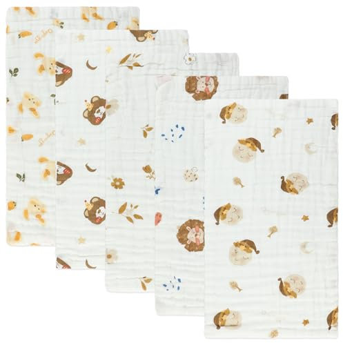 LdawyDE Spucktücher Baby, Baumwolle Musselintücher 5er Pack Ultraweich Saugstark Neugeborene Lätzchen Mulltücher 25x50cm
