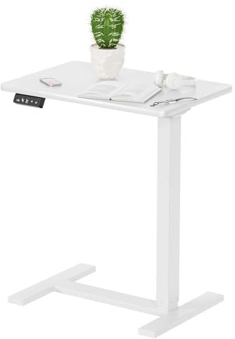 Ywin Electric Height Adjustable Overbed Table - Adjustable Standing Desk with Wheels, Rolling Small Laptop Desk, 77lbs Capacity for Sofa/Bedside/Home Office/Wheelchair (White)