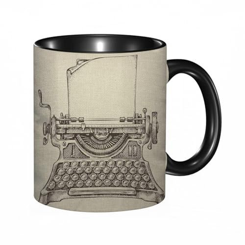 reyawdf Taza Original Personalizada, Editor de máquina de bocetos de máquina de escribir vintage,330ml, Cerámica, Regalo Creativo para Café, Té, Regalo de Cumpleaños y Navidad - Apta para Lavavajillas