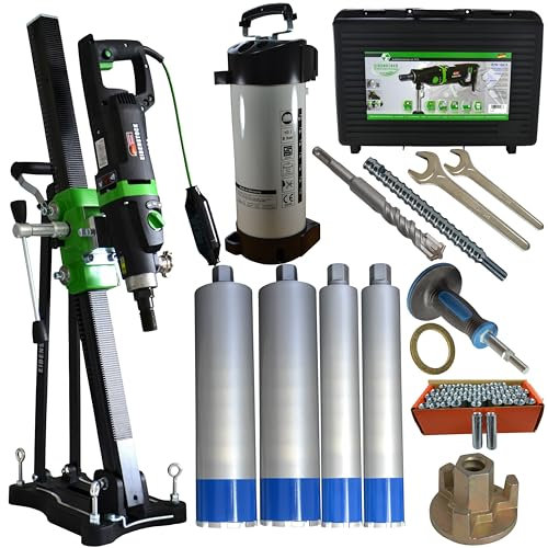 Eibenstock Kernbohreinheit DBE 162 (ETN 162/3 + BST 182 V/S) Bohrgerät inklusive 4x MDW Kernbohrer, Wasserdruckbehälter & Befestigungsset