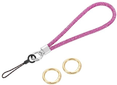 QUARKZMAN Handykette Handyband Schlüsselband zum Umhängen cm Lang Glattleder Handgelenkschlaufe Bling Strass Schlüsselband Lanyard für Clutch Handy Schlüssel Geldbörse