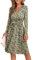 GRECERELLE Womens Autumn Wrap Dress Ladies Casual Long Sleeve V-Neck Midi Dresses for Women (FP-Black Yellow, L)
