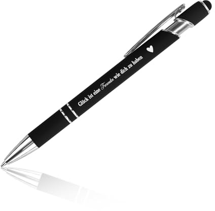 Kugelschreiber mit Gravur Stift Beste Freundin Geburtstag Abitur Muttertag Freundinnen Geschenk Kleines Freundschaft für Gute Freunde Geschenkidee Glücksstift Dankeschön Metall Schwarz Frauen
