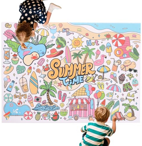 Hawaiianisches Malposter, 110x80cm Riesige Sommerzeit Mal Tischdecke Jumbo DIY Blanko Papierbanner Großes Wandkunst für Kinder Bastelspiele Partydekorationen Klassenzimmer Aktivitäten Zubehör
