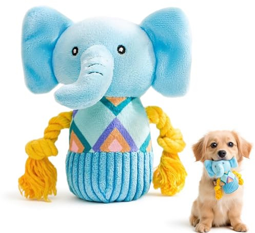 glozaic Plush Elephant Toy with chew Rope and Squeaker — Interactive Squeaky Toy Suitable for Large Dogs and Puppies — Durable pet Toy Suitable for Chewing, Tugging, Throwing, and Dental Exercise