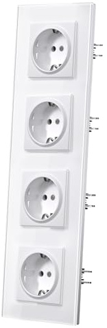 MVAVA Schuko Steckdose Unterputz EU-Standard, 4 Fach Steckdose mit Glasrahmen, 299mm x 86mm Unterputz Steckdosen, Einfache Installation, Weiß