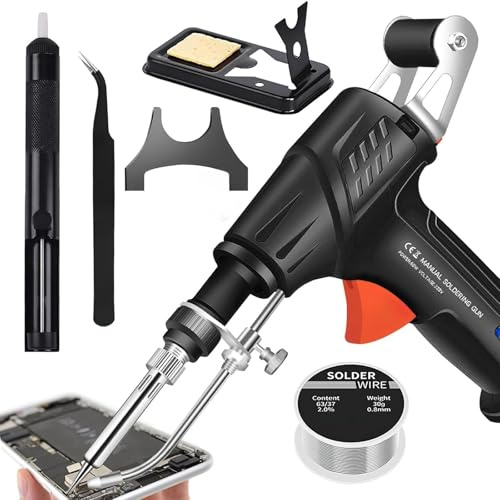 Soldering Iron Kit, 60W110V Internal Heat Hand Feed Tin Gun with Solder Wire, Tweezers, Soldering Iron Stand, Desoldering Pump for Wire Diameter 0.5mm-1.2mm Electronic Repair, Home Appliance Repair
