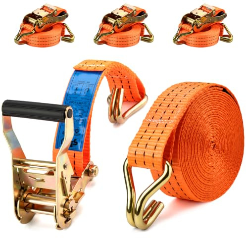4 Stück Spanngurte mit Ratsche Haken 6m 38mm 2000kg TÜV/GS Zertifiziert Zweiteilig Ratschengurt Zurrgurte für Ladungssicherung DIN EN 12195-2 (Orange)