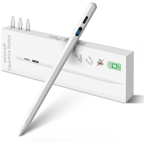 MEKO Stylus Pen mit LED-Display, kompatibel mit iPhone/Android/HarmonyOS | Weiß, kapazitiver Stift mit magnetischer Aufbewahrung & 15 Min.-Schnellladung, ideal für Studenten/Künstler/Büroangestellte