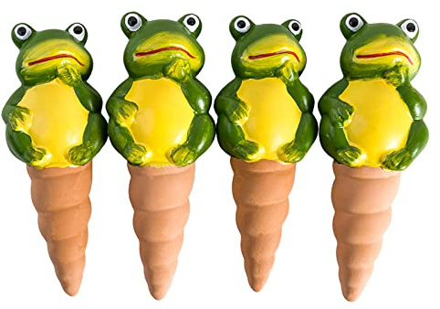 Kaeltsyn 4 Stück Bewässerungsspikes Terrakotta Dekorative Frosch Automatische Bewässerung für Indoor Outdoor Topfpflanzen Blume Automatische Tropfbewässerung