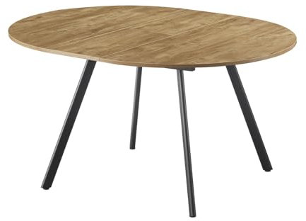 B&D home runder Esstisch TILL, ausziehbar Butterfly Klappeinlage 120-150cm für 4-6 Personen Küchentisch Holztisch Esszimmertisch Metallgestell schwarz, industrial modern Design,Wildeiche 11210-FS-EIWL